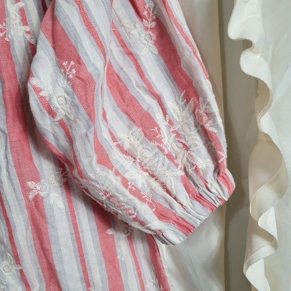 Misa LA Striped Embroidered Peasant Blouse Top Off the Shoulder Large Red Cream - Picture 3 of 9